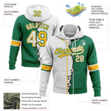 Custom Kelly Green White-Gold Split Ripped Pattern Baseball Pullover Sweatshirt Hoodie