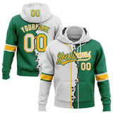 Custom Kelly Green White-Gold Split Ripped Pattern Baseball Pullover Sweatshirt Hoodie