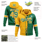 Custom Kelly Green Gold-White Split Ripped Pattern Baseball Pullover Sweatshirt Hoodie