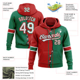 Custom Kelly Green White-Red Split Ripped Pattern Baseball Pullover Sweatshirt Hoodie