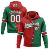 Custom Kelly Green White-Red Split Ripped Pattern Baseball Pullover Sweatshirt Hoodie