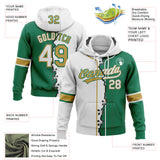 Custom Kelly Green White-Old Gold Split Ripped Pattern Baseball Pullover Sweatshirt Hoodie