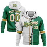 Custom Kelly Green White-Old Gold Split Ripped Pattern Baseball Pullover Sweatshirt Hoodie