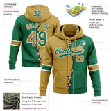 Custom Kelly Green Old Gold-White Split Ripped Pattern Baseball Pullover Sweatshirt Hoodie