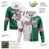 Custom Kelly Green White-Pink Split Ripped Pattern Baseball Pullover Sweatshirt Hoodie