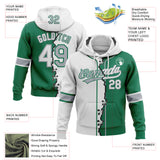 Custom Kelly Green White-Gray Split Ripped Pattern Baseball Pullover Sweatshirt Hoodie