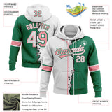 Custom Kelly Green White-Medium Pink Split Ripped Pattern Baseball Pullover Sweatshirt Hoodie