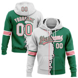 Custom Kelly Green White-Medium Pink Split Ripped Pattern Baseball Pullover Sweatshirt Hoodie