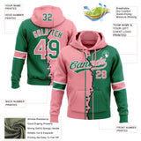 Custom Kelly Green Medium Pink-White Split Ripped Pattern Baseball Pullover Sweatshirt Hoodie