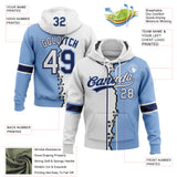Custom Light Blue White-Navy Split Ripped Pattern Baseball Pullover Sweatshirt Hoodie