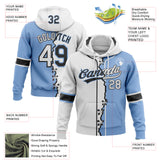 Custom Light Blue White-Black Split Ripped Pattern Baseball Pullover Sweatshirt Hoodie