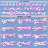 Custom Light Blue White-Pink Split Ripped Pattern Baseball Pullover Sweatshirt Hoodie