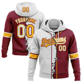 Custom Crimson White-Gold Split Ripped Pattern Baseball Pullover Sweatshirt Hoodie