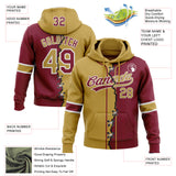 Custom Crimson Old Gold-White Split Ripped Pattern Baseball Pullover Sweatshirt Hoodie