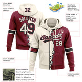 Custom Crimson Cream-Black Split Ripped Pattern Baseball Pullover Sweatshirt Hoodie