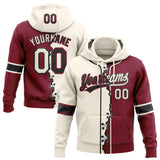 Custom Crimson Cream-Black Split Ripped Pattern Baseball Pullover Sweatshirt Hoodie