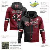 Custom Crimson Black-Cream Split Ripped Pattern Baseball Pullover Sweatshirt Hoodie