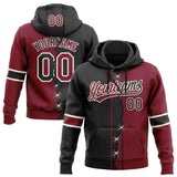 Custom Crimson Black-Cream Split Ripped Pattern Baseball Pullover Sweatshirt Hoodie