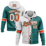 Custom Teal White-Orange Split Ripped Pattern Baseball Pullover Sweatshirt Hoodie