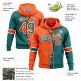 Custom Teal Orange-White Split Ripped Pattern Baseball Pullover Sweatshirt Hoodie