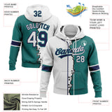 Custom Teal White-Navy Split Ripped Pattern Baseball Pullover Sweatshirt Hoodie