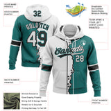 Custom Teal White-Black Split Ripped Pattern Baseball Pullover Sweatshirt Hoodie