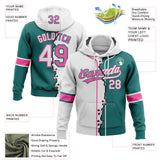 Custom Teal White-Pink Split Ripped Pattern Baseball Pullover Sweatshirt Hoodie