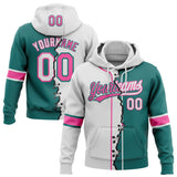 Custom Teal White-Pink Split Ripped Pattern Baseball Pullover Sweatshirt Hoodie