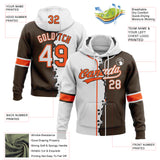 Custom Brown White-Orange Split Ripped Pattern Baseball Pullover Sweatshirt Hoodie