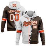 Custom Brown White-Orange Split Ripped Pattern Baseball Pullover Sweatshirt Hoodie