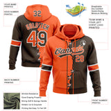 Custom Brown Orange-White Split Ripped Pattern Baseball Pullover Sweatshirt Hoodie