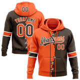 Custom Brown Orange-White Split Ripped Pattern Baseball Pullover Sweatshirt Hoodie