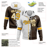 Custom Brown White-Gold Split Ripped Pattern Baseball Pullover Sweatshirt Hoodie