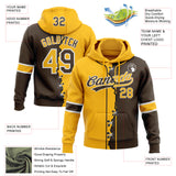 Custom Brown Gold-White Split Ripped Pattern Baseball Pullover Sweatshirt Hoodie