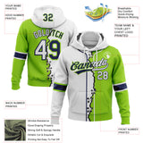Custom Neon Green White-Navy Split Ripped Pattern Baseball Pullover Sweatshirt Hoodie