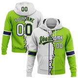 Custom Neon Green White-Navy Split Ripped Pattern Baseball Pullover Sweatshirt Hoodie