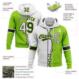Custom Neon Green White-Black Split Ripped Pattern Baseball Pullover Sweatshirt Hoodie