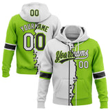 Custom Neon Green White-Black Split Ripped Pattern Baseball Pullover Sweatshirt Hoodie