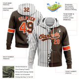 Custom White Brown Pinstripe-Orange Split Ripped Pattern Baseball Pullover Sweatshirt Hoodie