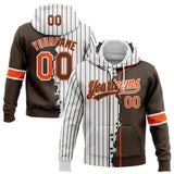 Custom White Brown Pinstripe-Orange Split Ripped Pattern Baseball Pullover Sweatshirt Hoodie