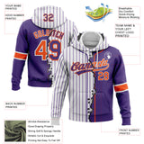 Custom White Purple Pinstripe-Orange Split Ripped Pattern Baseball Pullover Sweatshirt Hoodie