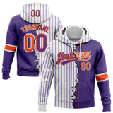 Custom White Purple Pinstripe-Orange Split Ripped Pattern Baseball Pullover Sweatshirt Hoodie