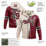 Custom Cream Crimson Pinstripe-Black Split Ripped Pattern Baseball Pullover Sweatshirt Hoodie