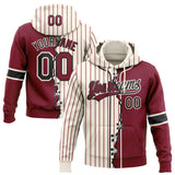 Custom Cream Crimson Pinstripe-Black Split Ripped Pattern Baseball Pullover Sweatshirt Hoodie