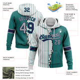 Custom White Teal Pinstripe Gray-Navy Split Ripped Pattern Baseball Pullover Sweatshirt Hoodie