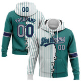 Custom White Teal Pinstripe Gray-Navy Split Ripped Pattern Baseball Pullover Sweatshirt Hoodie