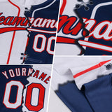 Custom White Navy Pinstripe-Red Split Ripped Pattern Baseball Pullover Sweatshirt Hoodie