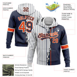 Custom White Navy Pinstripe-Orange Split Ripped Pattern Baseball Pullover Sweatshirt Hoodie
