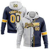 Custom White Navy Pinstripe-Gold Split Ripped Pattern Baseball Pullover Sweatshirt Hoodie
