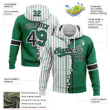Custom White Kelly Green Pinstripe-Black Split Ripped Pattern Baseball Pullover Sweatshirt Hoodie